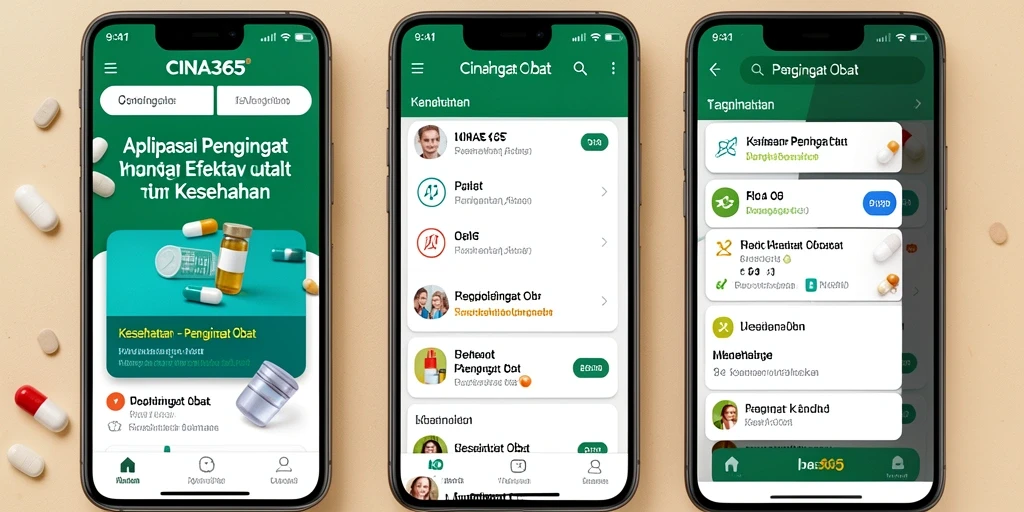 Antarmuka CINA365 menampilkan fungsi pengingat obat dengan jelas.