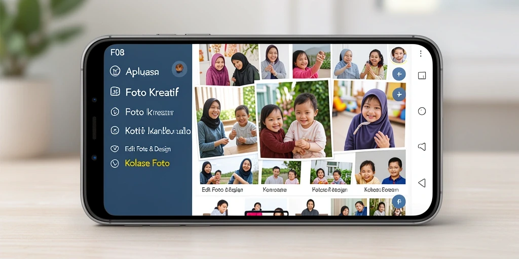 Tampilan antarmuka F08 yang sederhana dan fungsional untuk kolase foto.