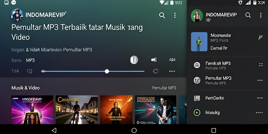 Antarmuka aplikasi Pemutar MP3 INDOMAREVIP yang menarik dan intuitif.