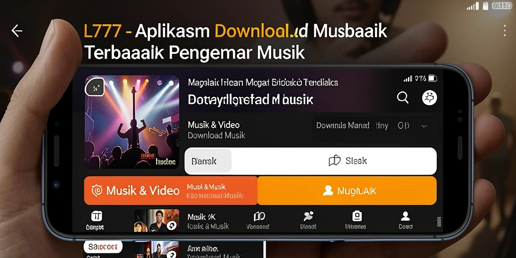 Antarmuka aplikasi L777 yang menarik untuk Download Musik.